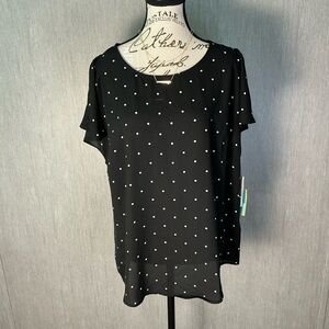 CeCe Black and White Polka Dot Short Sleeve Top Size XL